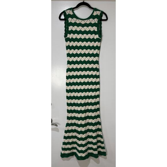 Misa Los Angeles Miss Rosalia Crochet Knit Maxi Dress Emerald Cream Small NWT - Picture 2 of 14